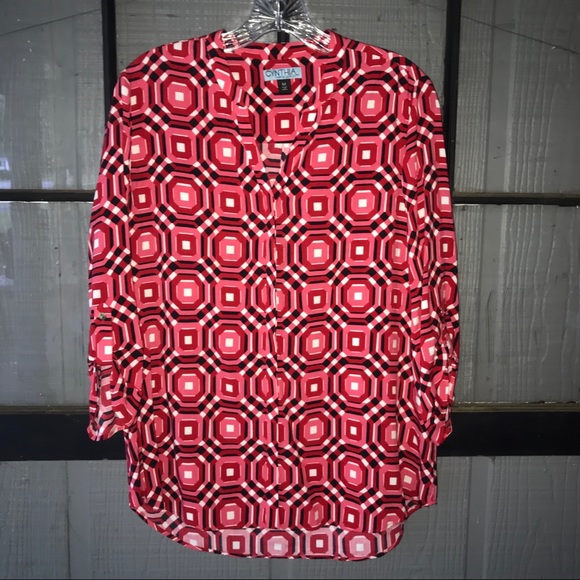 Cynthia Rowley button down top, geometric print - Picture 1 of 8